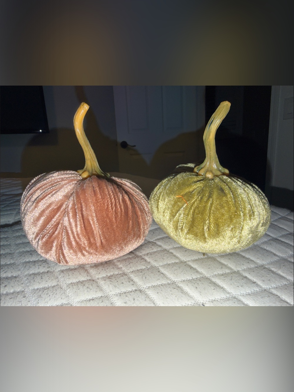 Velvet Decorative Pumpkins - Olive Green and Dusty Rose